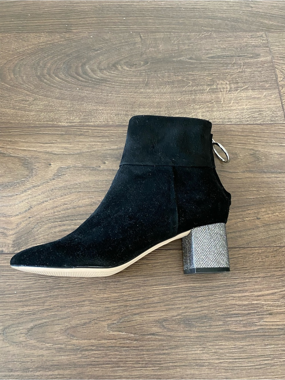 NWOT H&M Black Suede Ankle Boots with Sparkle Block Heel